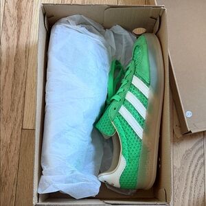 adidas Bright Green Knit Sneakers with White Stripes